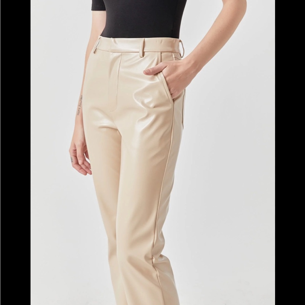 Grey Lab Shiny High- Waisted Faux Leather Pants